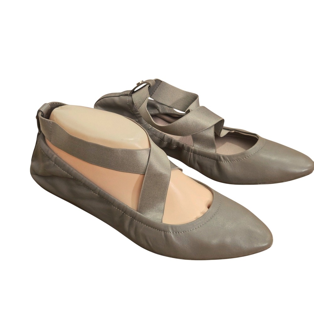 Taryn Rose‎ Edina Ballet Flats Womens 8 Taupe Leather Crisscross Elastic Straps